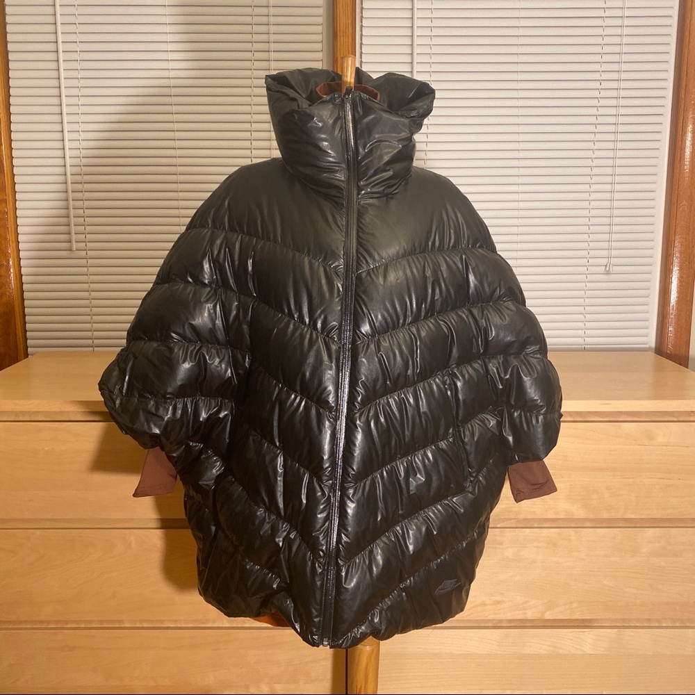 Black Puffer Coat with High Collar - Women